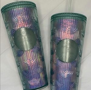 Two (2) Starbucks Limited Edition Spring 2022 Mermaid Rainbow Iridescent Venti